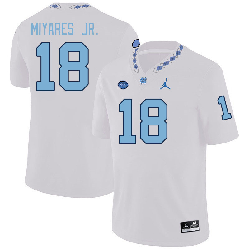 Men #18 Andres Miyares Jr. North Carolina Tar Heels College Football Jerseys Stitched-White